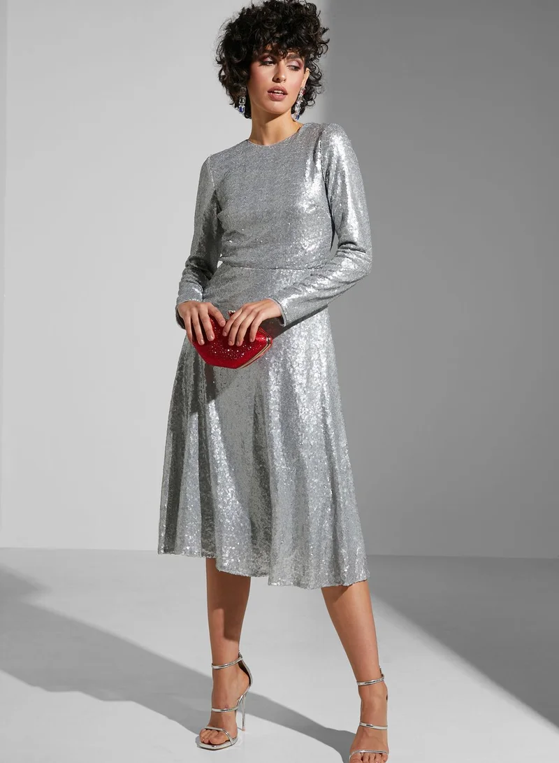 Namshi x Tamara Jamal Sequin Detail Keyhole Back Dress