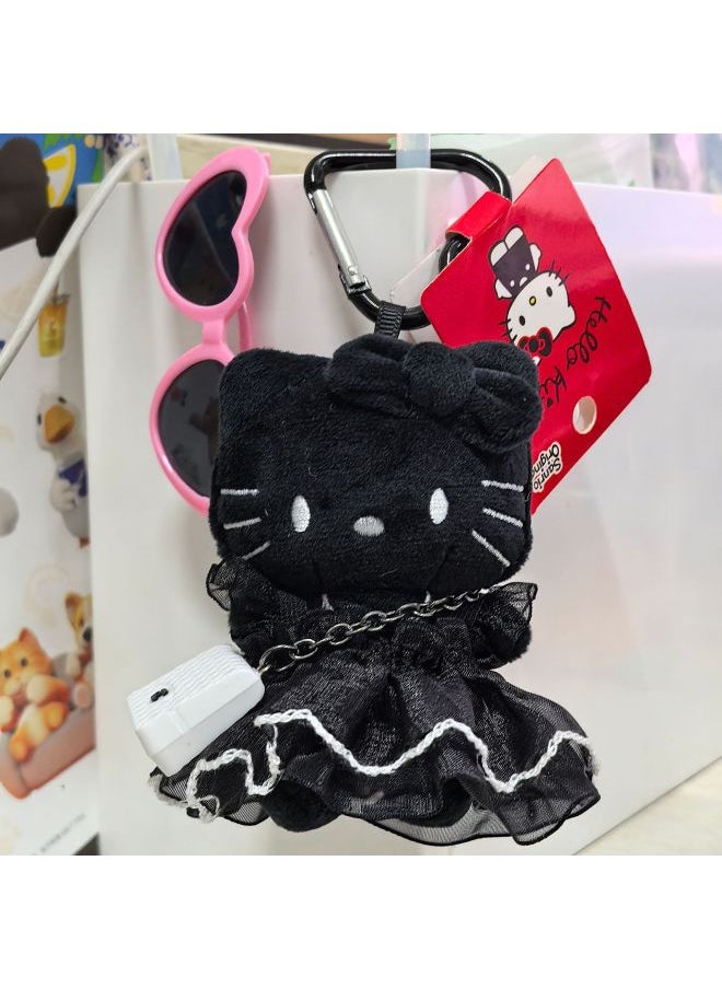 Generic - Black Love Skirt Kitty Pendant Cute Schoolbag Keychain Small KT Cat Doll Plush Doll Pendant-Specifications:All Black Kt + Black Skirt + White Bag -Color:Packaging Are Transparent OPP Bag - Image 1