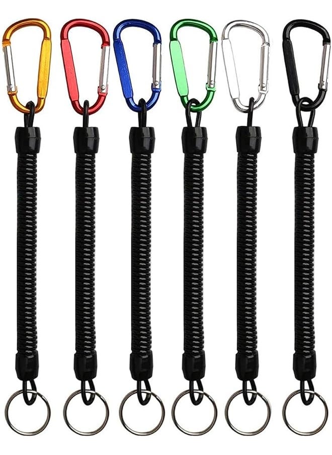 The White Shop White Shop Six Color,Black + White + Red + Green + Blue + Gold, Coiled Fishing Lanyard With Carabiner Fishing Ropes Secure Pliers Lip Grips Tackle Fish Tools 