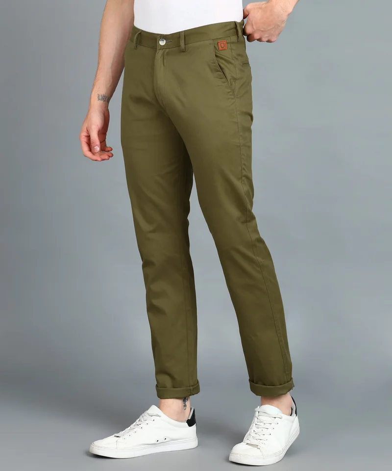 أوربانو فاشن Urbano Fashion Men's Green Cotton Slim Fit Casual Chinos Trousers