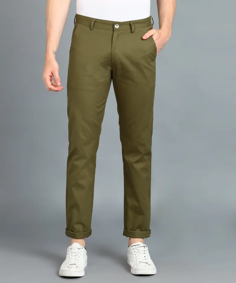 Urbano Fashion Men's Green Cotton Slim Fit Casual Chinos Trousers