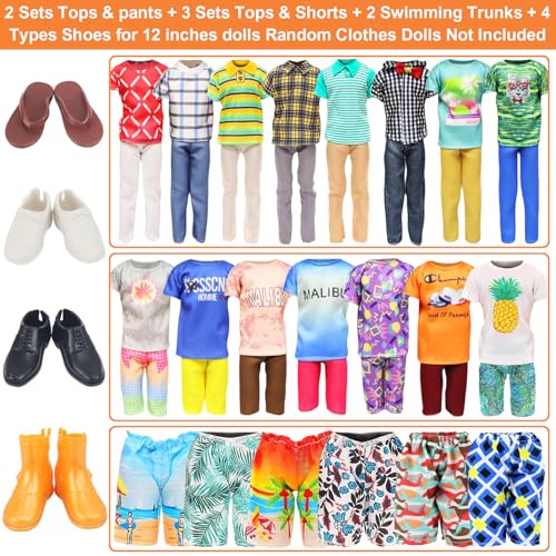 Ecore Fun 11 Items 115 Inch Boy Doll Clothes and Shoes 5 Sets Fashion Casual Wear Clothes Outfit 2 Swimwear 4 Pairs Shoes for 12 inch boy Doll Random Styles - Image 5