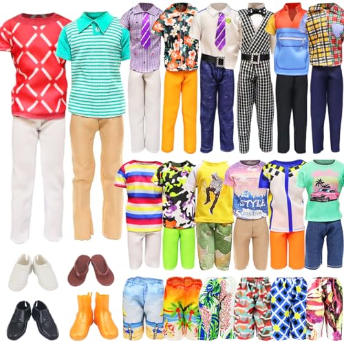 Ecore Fun 11 Items 115 Inch Boy Doll Clothes and Shoes 5 Sets Fashion Casual Wear Clothes Outfit 2 Swimwear 4 Pairs Shoes for 12 inch boy Doll Random Styles - Image 1