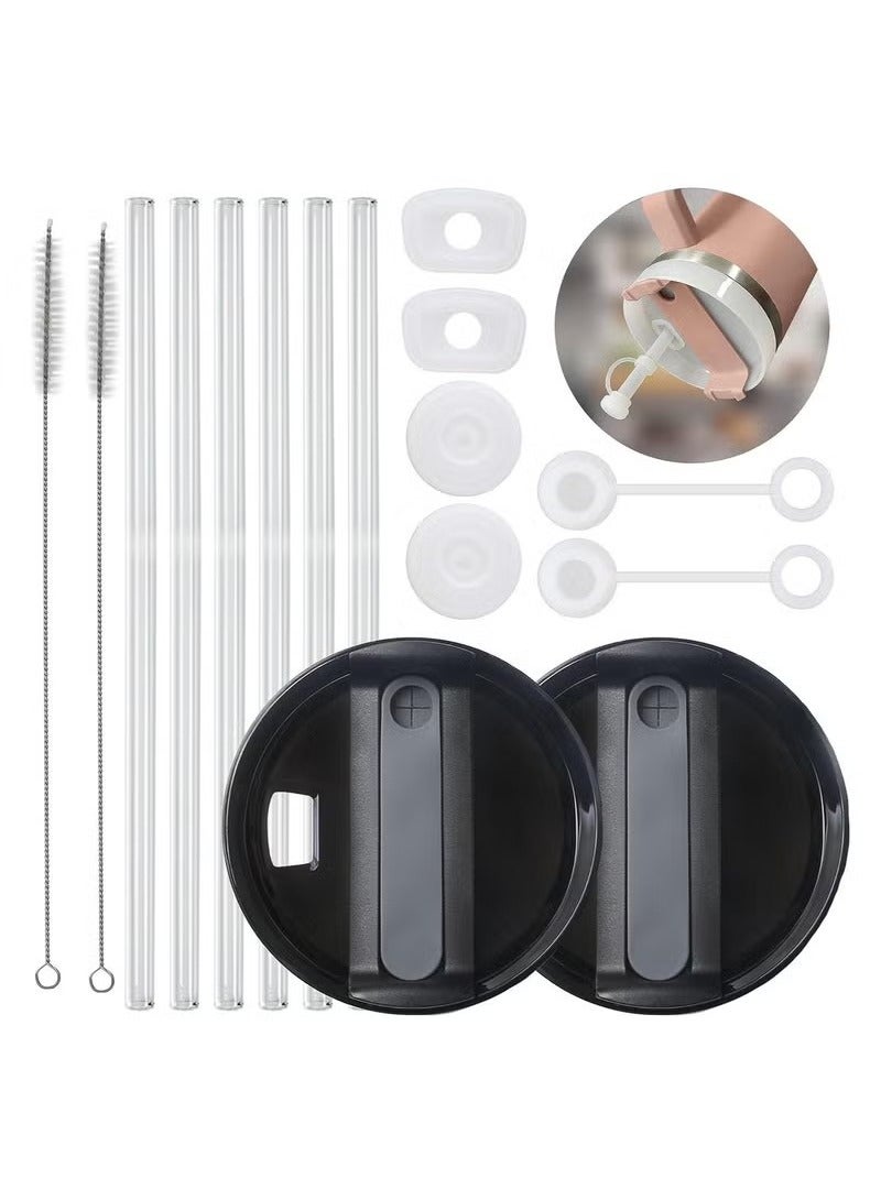 Generic 2 Pack Stanley Lid Replacement 40 oz Tumbler with Handle for Stanley Cup 2.0 Version - 6 Pcs Extra Long Reusable Straws & H2.0 Silicone Spill Proof Stopper - Spill Resistant Covers 3 Set - Image 1