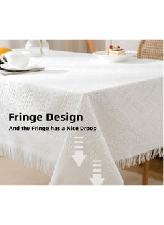 Teuuea Cotton and Linen Tablecloth with Tassel, Heat Insulation Lace Rectangle Desktop Table Cover, Home Decoration Outdoor Dining Table, 130x180 CM, White  - Image 4