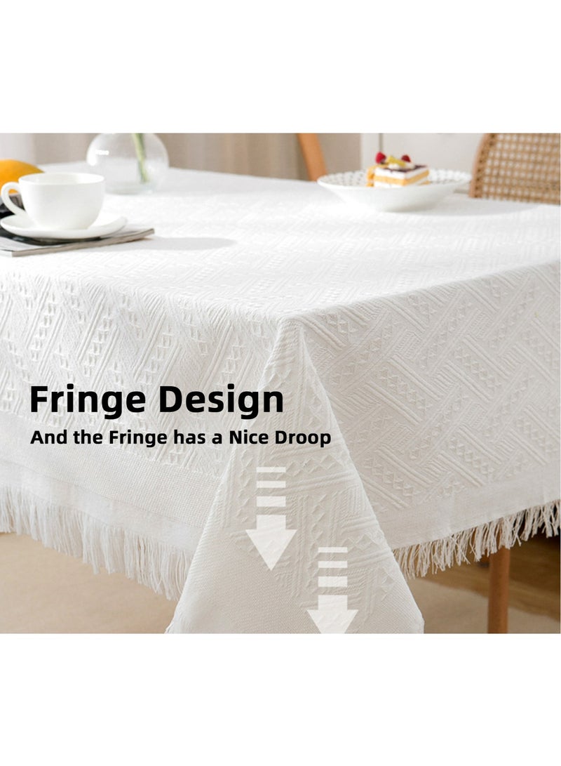 Teuuea Cotton and Linen Tablecloth with Tassel, Heat Insulation Lace Rectangle Desktop Table Cover, Home Decoration Outdoor Dining Table, 130x180 CM, White - Image 4