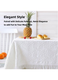 Teuuea Cotton and Linen Tablecloth with Tassel, Heat Insulation Lace Rectangle Desktop Table Cover, Home Decoration Outdoor Dining Table, 130x180 CM, White  - Image 3