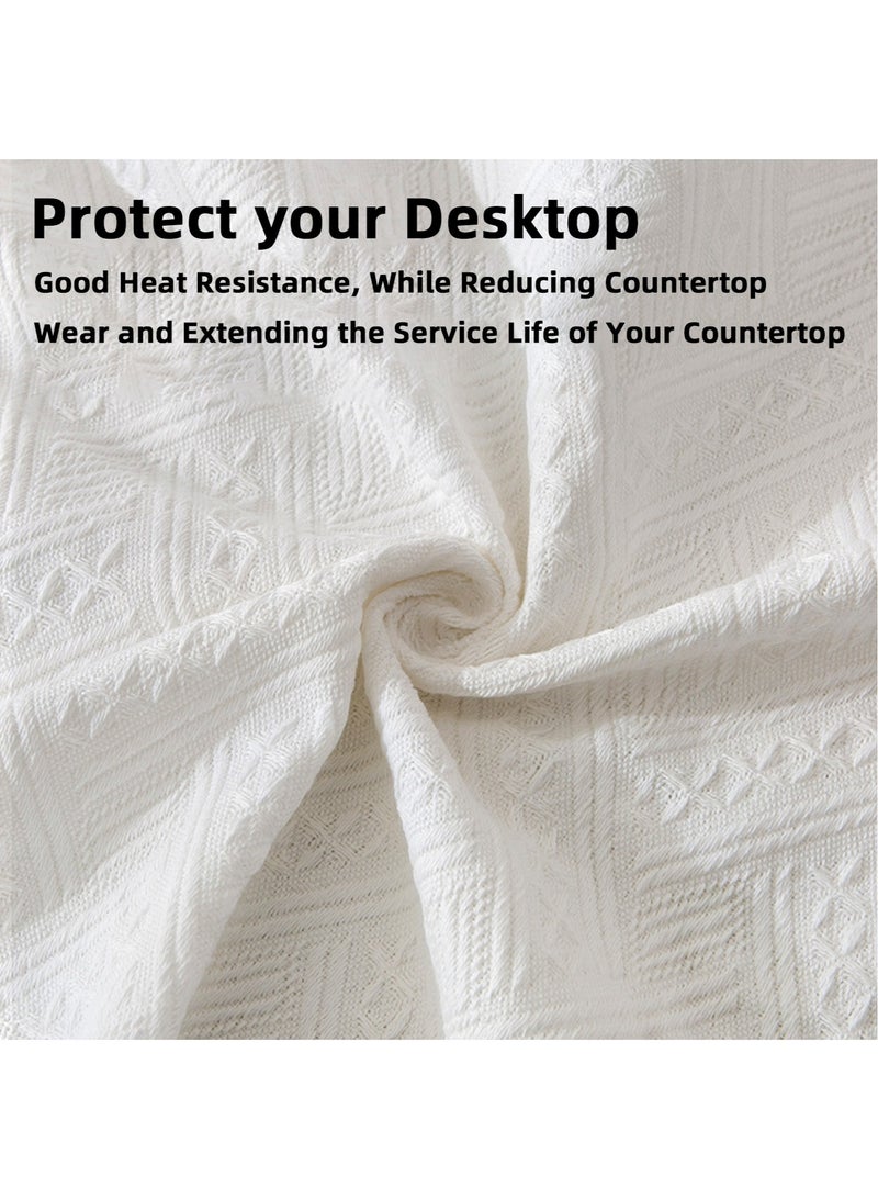 Teuuea Cotton and Linen Tablecloth with Tassel, Heat Insulation Lace Rectangle Desktop Table Cover, Home Decoration Outdoor Dining Table, 130x180 CM, White - Image 5