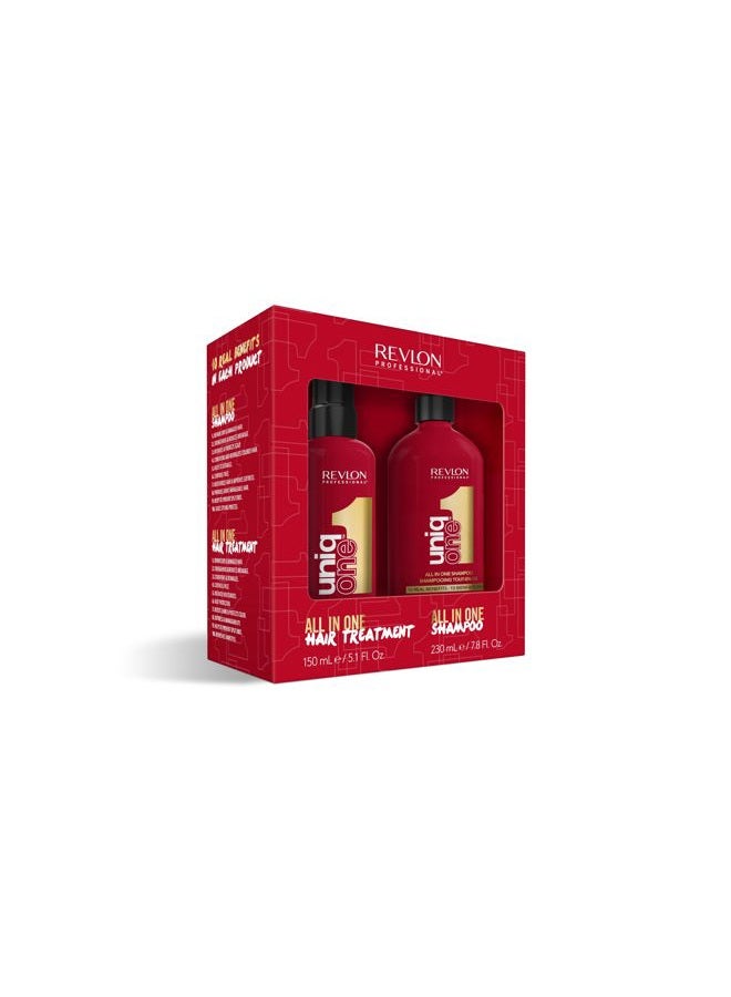 UniqOne Care Set: Hair Treatment Classic, 150 ml, Leave in Hair Treatment, Anti Frizz Spray with Heat Protection & Shampoo, 230 ml, for Silky, Shiny and Easy to Comb Hair, Vegan