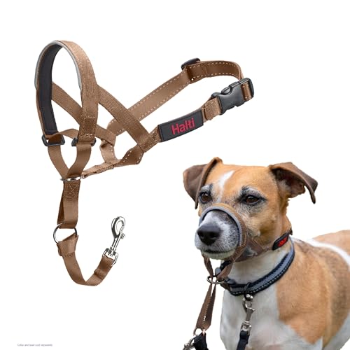 Halti Headcollar Stop Your Dog Pulling on The Leash Adjustable Reflective and Lightweight with Padded Nose Band Dog Training AntiPull Collar for Small Dogs Size 1 Desert Sand - Image 1