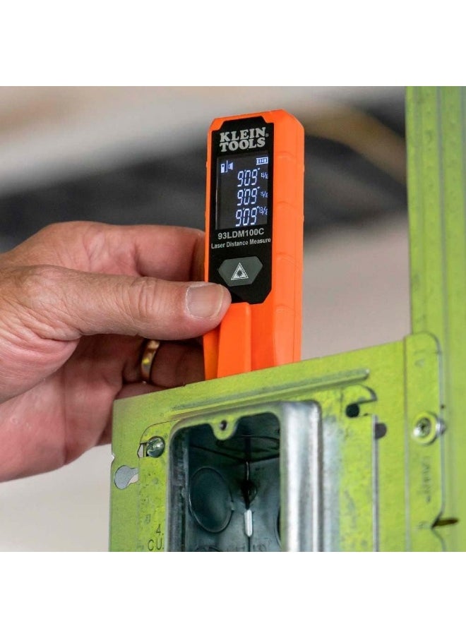 Klein Tools Laser Distance Measure 100-Feet, High Accuracy Laser up to +/- 1/16-Inch, Compact Design with LCD Display 93LDM100C