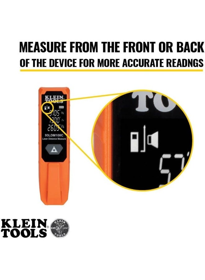 Klein Tools Klein Tools Laser Distance Measure 100-Feet, High Accuracy Laser up to +/- 1/16-Inch, Compact Design with LCD Display 93LDM100C  - Image 3