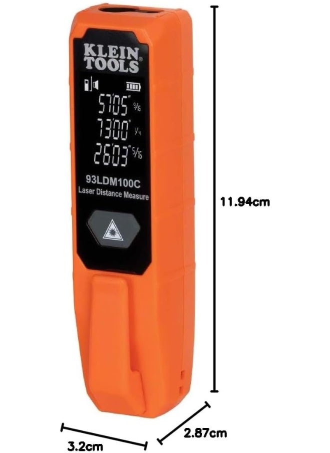 Klein Tools Laser Distance Measure 100-Feet, High Accuracy Laser up to +/- 1/16-Inch, Compact Design with LCD Display 93LDM100C