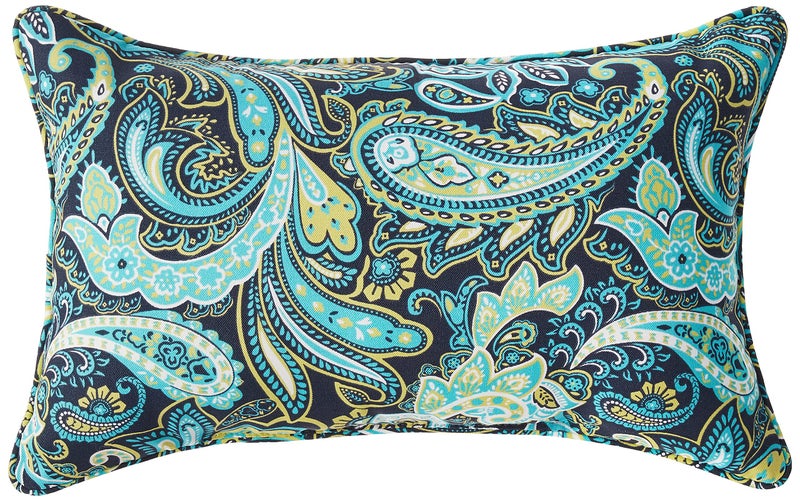 Pillow Perfect Pillow Perfect Paisley IndoorOutdoor Accent Throw Pillow Plush Fill Weather and Fade Resistant Lumbar  115 x 185  BlueGreen Pretty 2 Count 