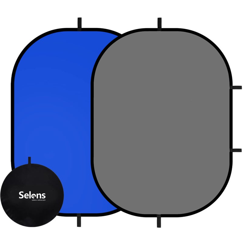 Selens Collapsible Backdrop 59x78.7inches Pop Up Blue Grey Background with Carrying Bag for YouTube Streaming Photo Studio Portrait Photography Background Double Sided Backdrop Pop Up Screen 2 in 1 - Image 1