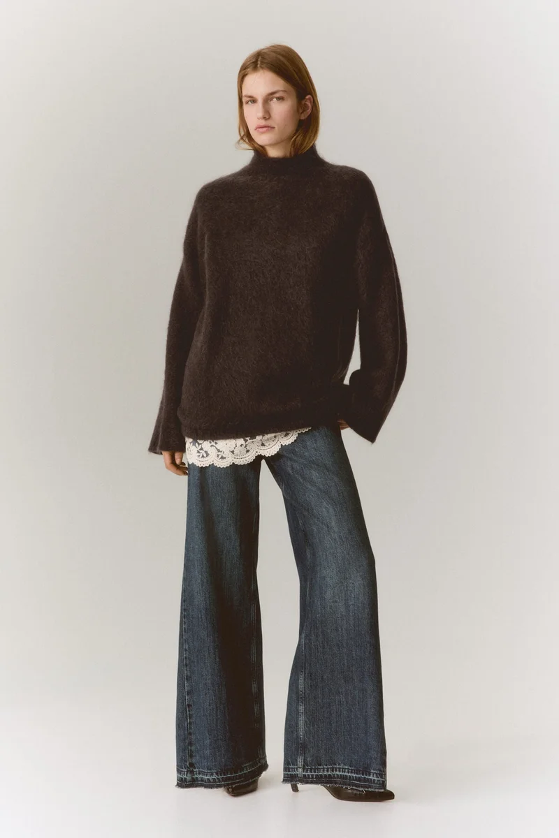 H&M Lace-trimmed mohair-blend jumper
