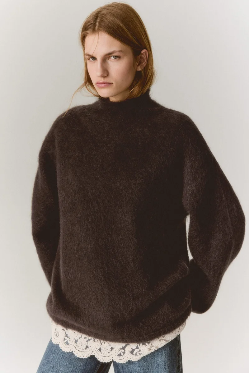 H&M Lace-trimmed mohair-blend jumper