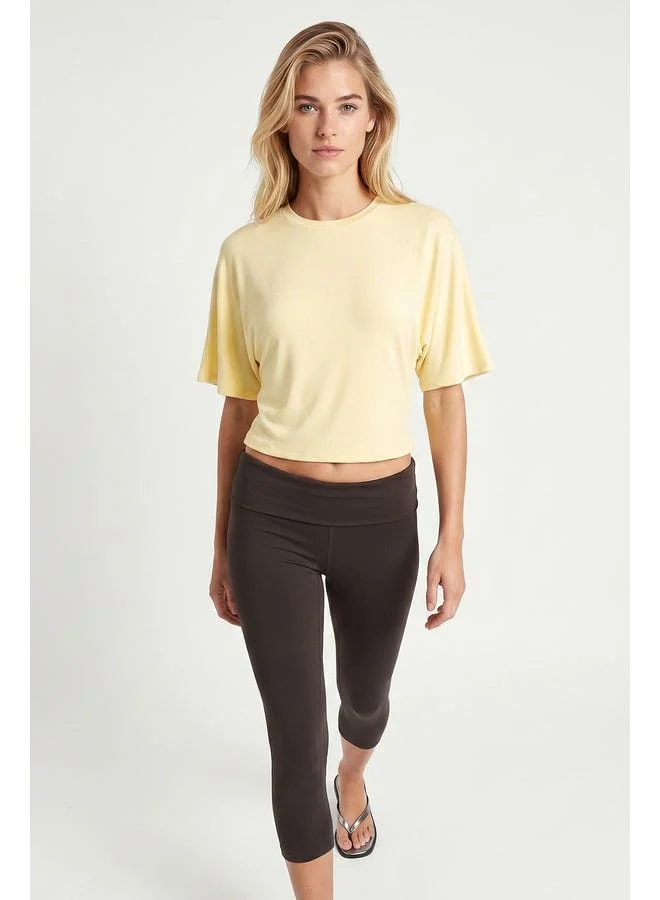 Lovely Istanbul Batwing Sleeve Basic Modal T-shirt LUB0357 YELLOW.