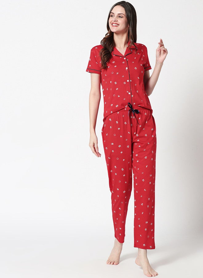 Zeyo Conversational Printed Pure Cotton Night Suit - Image 2