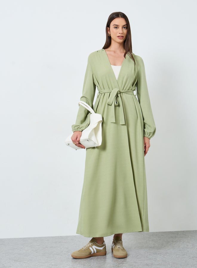 تايك تو كيمونو أخضر بغطاء رأس وحزام رباط - Image 1