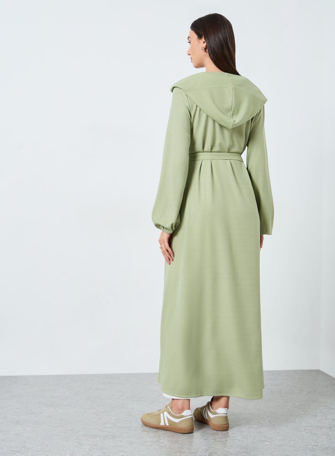 تايك تو كيمونو أخضر بغطاء رأس وحزام رباط - Image 4