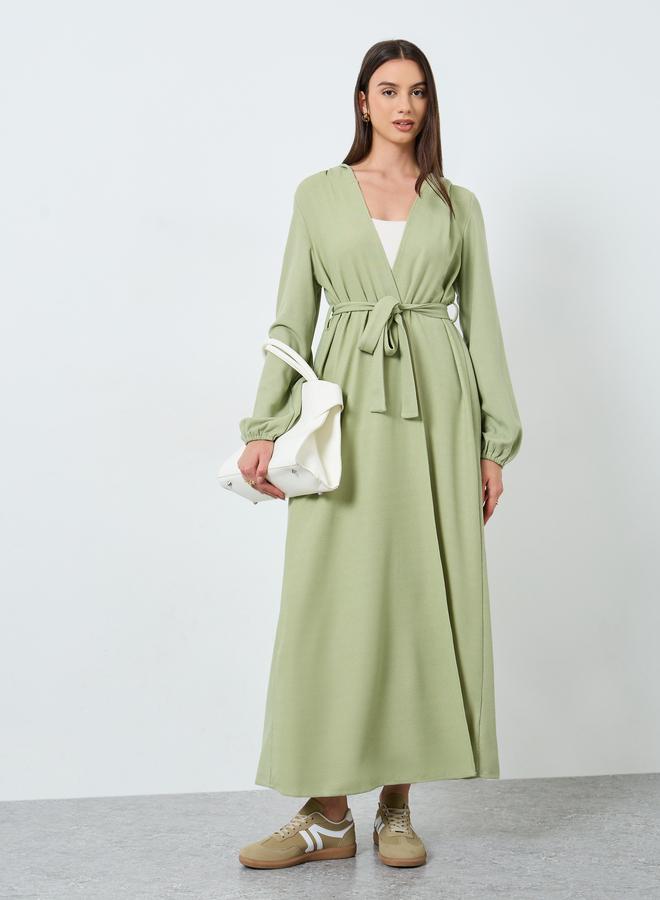 Take Two Green Hooded Kimono with Tie Belt - Image 1