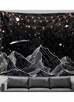 SYOSI Mountain Moon Tapestry Wall Hanging, Black and White Nature Starry Night Sky Stars Tapestry with Meteor and Galaxy Bedroom Home Wall Decor Printed Tapestry (50 Inch x 60 Inch)  - Image 1
