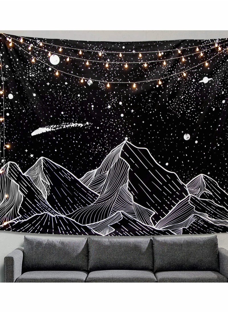SYOSI Mountain Moon Tapestry Wall Hanging, Black and White Nature Starry Night Sky Stars Tapestry with Meteor and Galaxy Bedroom Home Wall Decor Printed Tapestry (50 Inch x 60 Inch)  - Image 1