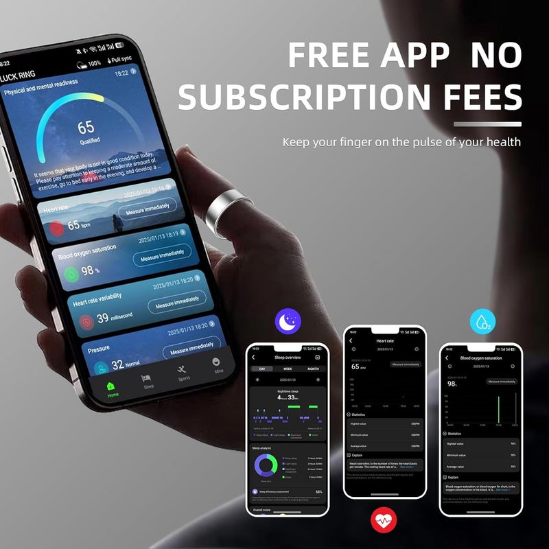 Smart Ring, Fitness Tracker Ring with Charging Case, 10ATM Waterproof, Heart Rate, Blood Oxygen, Sleep Tracker, No App Subscription-Compatible with Android 6.0+ and iOS 11.0 (Gold, #12) - Image 2