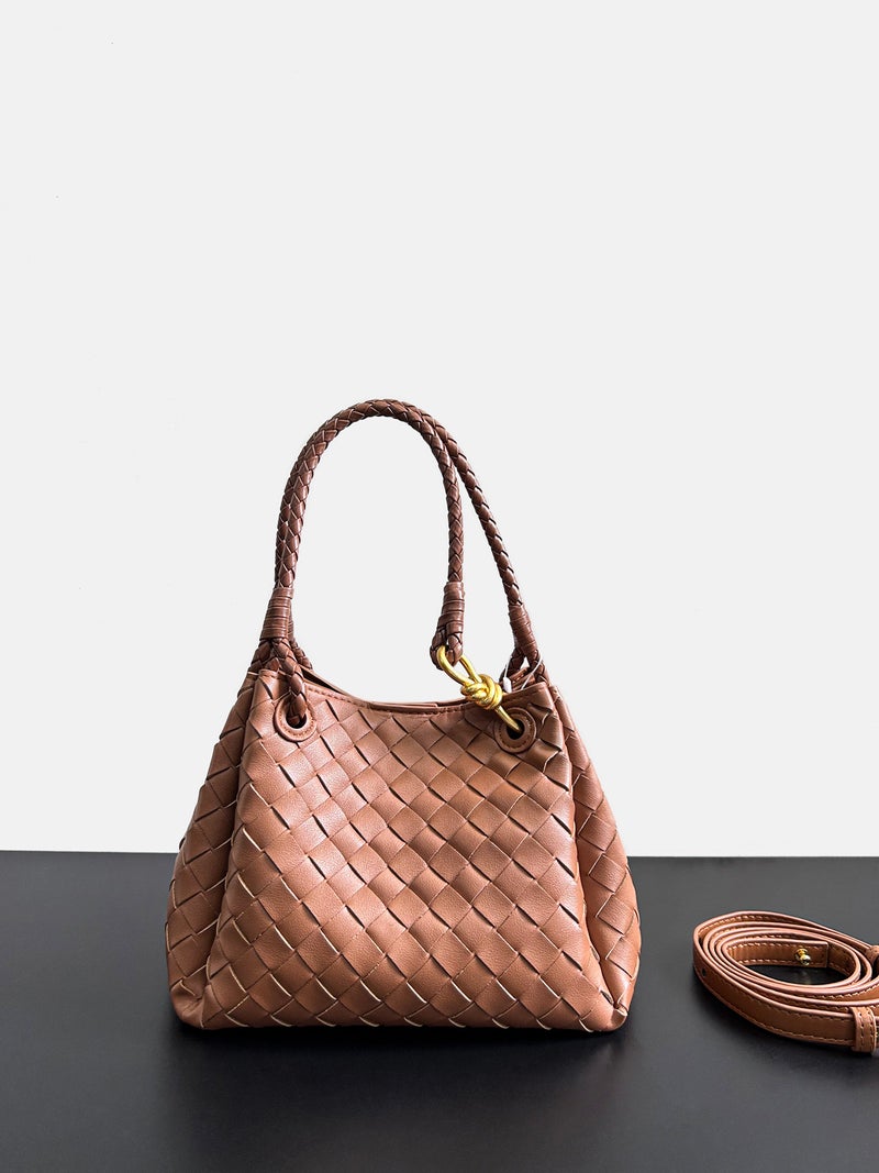Leather Woven Parachute Bag Shu Qi Same Style Portable Vegetable Basket Large Capacity Cowhide Bucket Bag - Image 1