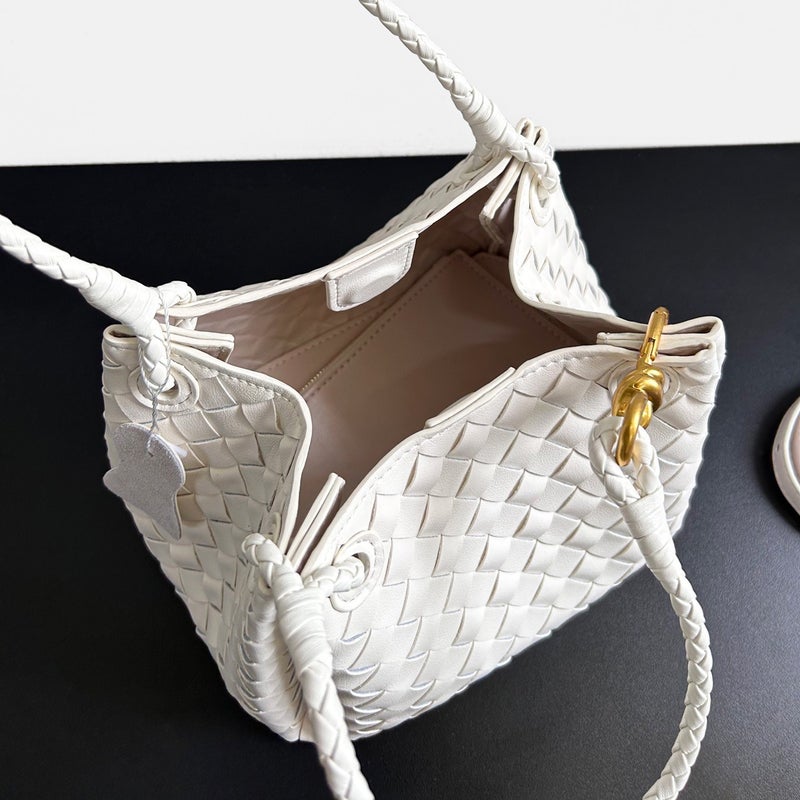 Leather Woven Parachute Bag Shu Qi Same Style Portable Vegetable Basket Large Capacity Cowhide Bucket Bag - Image 5