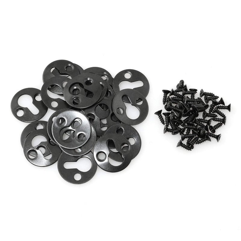RLECS 24pcs Metal Round Type Picture Frame Shelf Keyhole Brackets Fasteners Hanging Hooks Shelf Mirror Brackets with Mounting Screws Black