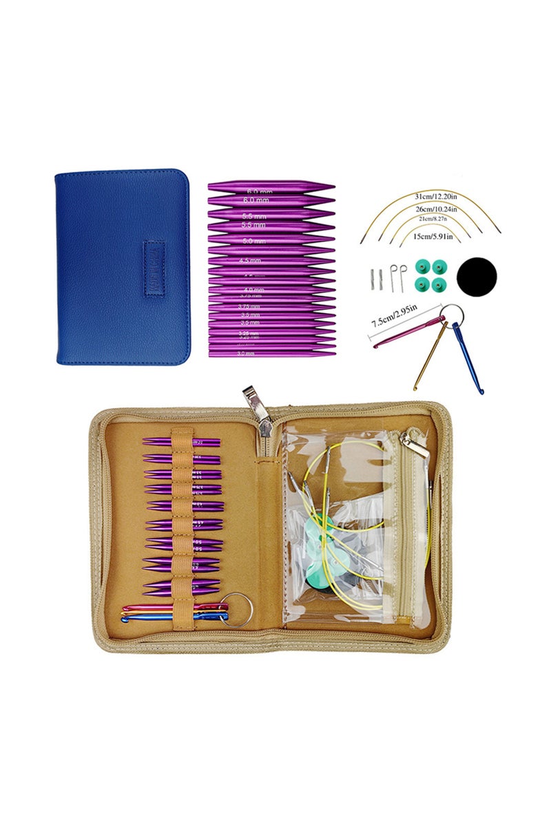 erorex PURPLE A Set of 34 Knitting Tools Crochet Hooks Mini Ultra-Short 5.5cm Sweater Needles Detachable Ci