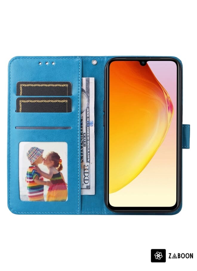 جرين تايجر - لـ vivo V25 5G/V25e 4G حافظة هاتف جلدية منقوشة على شكل عباد الشمس (أزرق) - Image 1