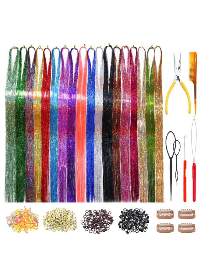 HandWig Tinsel Hair Tools Kit 18 Colors 4500 Strands 47 Inches Heat ResistantColorful Glitter Hair Tinsel Extensions for Women Adults for Party Cosplay Festival Events Daily Use Boxed - Image 2