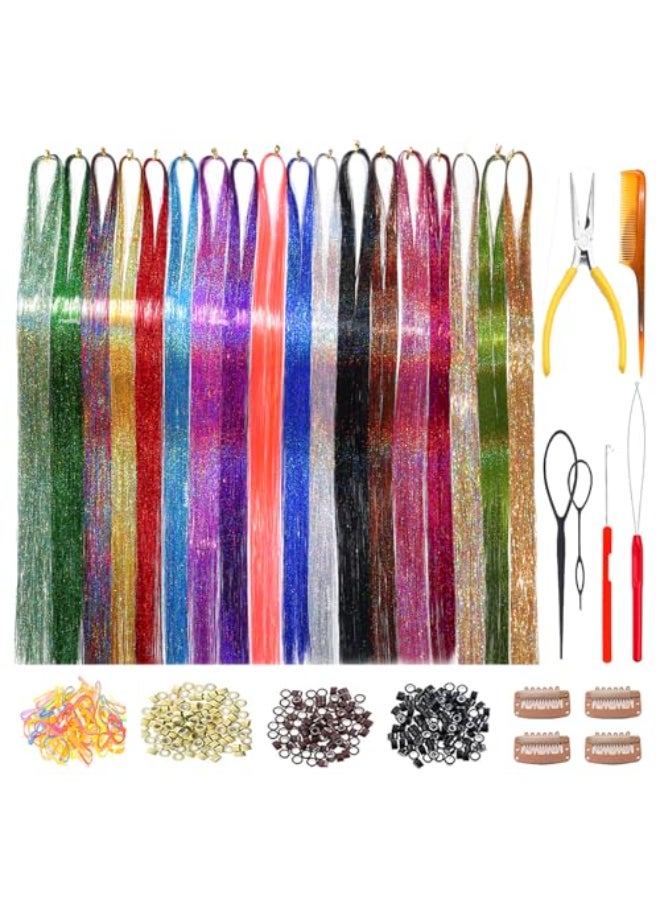 HandWig Tinsel Hair Tools Kit 18 Colors 4500 Strands 47 Inches Heat ResistantColorful Glitter Hair Tinsel Extensions for Women Adults for Party Cosplay Festival Events Daily Use Boxed - Image 1