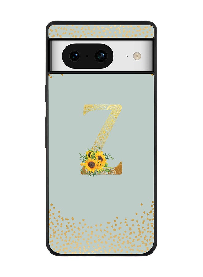 Stylizedd Rugged Black Edge case for Google Pixel 8, Slim fit Phone Case Cover - Custom Monogram Initial Letter Mandala Floral Pattern Alphabet - Z (Light Grey) - Image 1