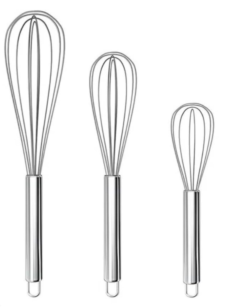 ‎مخفقة بيض من الستانلس ستيل مكونة من 3 قطع فضي 8, 10, 12بوصة