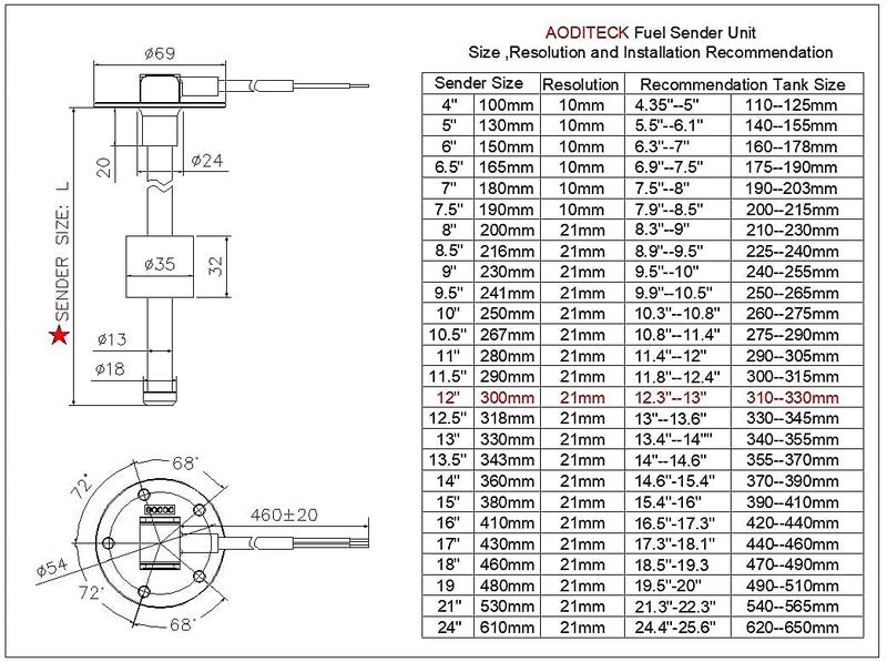 AODITECK 240-33 ohms 12"(300mm) Boat Fuel Tank Sending Unit Fuel Sending Unit Marine Truck Car Water Level Sensor Gas Water Tank Sensor Fuel Gauge Sending Unit Truck Marine Gas Water Tank Sender - Image 4