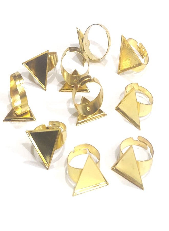 Excellentcrafts Adjustable Ring Blank Inner Bezel Setting Base Tray for Cameo Cabochons Pearls Antique Bronze Jewelry Ring Findings (10 pcs) (Gold, Triangle) - Image 1