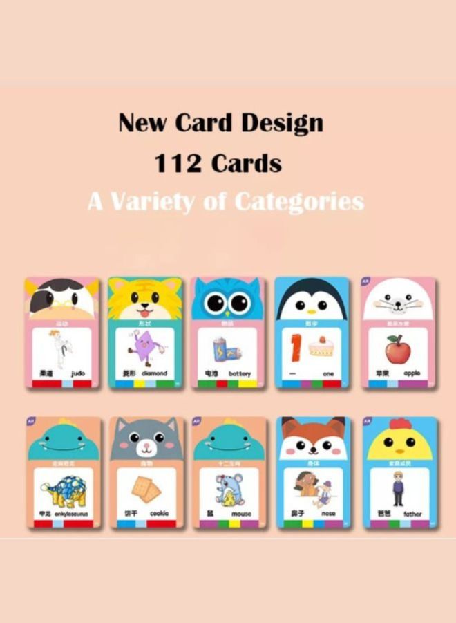 **لوحة الكتابة والرسم LCD | قارئ بطاقات فلاش ناطق بالإنجليزية والعربية | 112 بطاقة مع كلمات وصور للأطفال والرضع** - Image 5