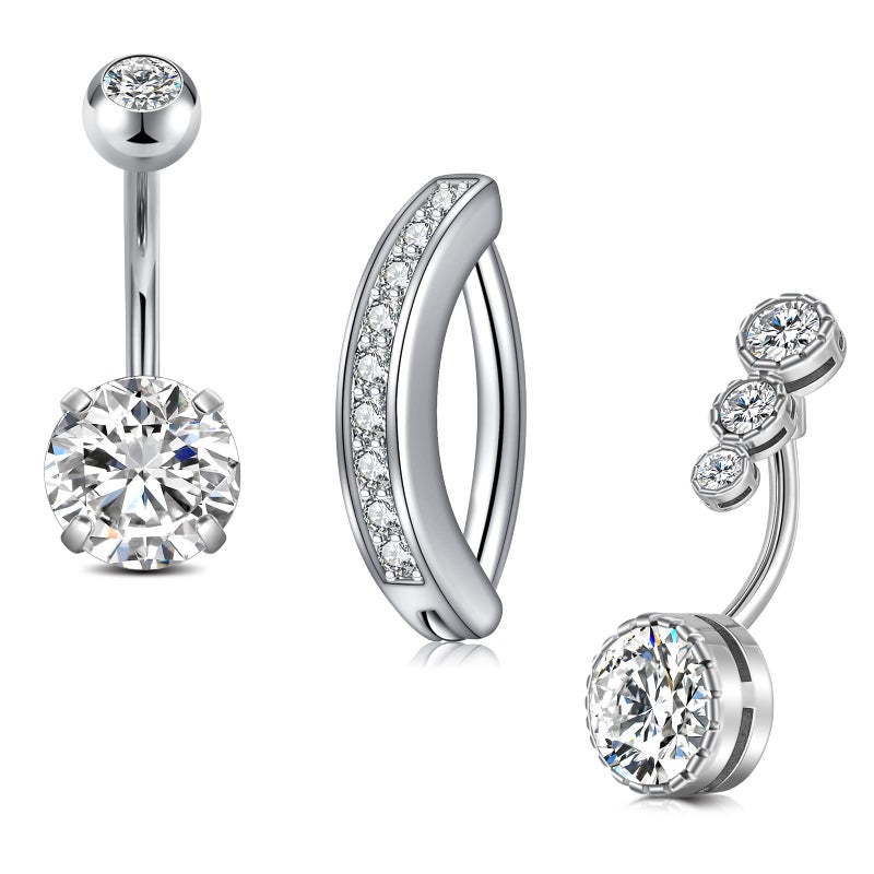 MODRSA Belly Button Ring Belly Rings for Women Belly Button Rings Surgical Steel Clicker Belly Piercing Jewelry Silver - Image 1