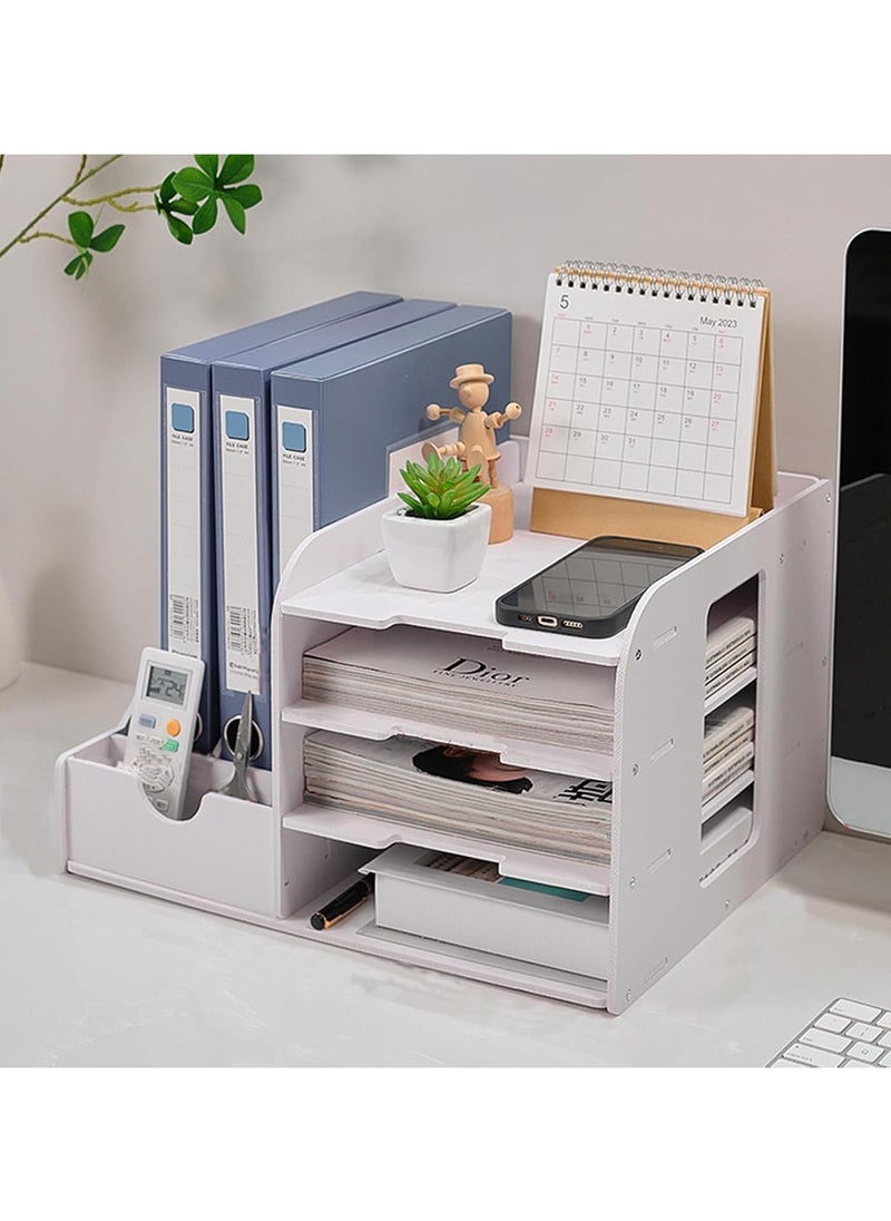 Rightsure - 7-Layer File Organizer Desktop Organizer for Desktop Supplies and Storage Rack, Wooden Plastic Desktop Organizer for Home Office, Multi-Function Desktop Organizer (4-Layer) - Image 1