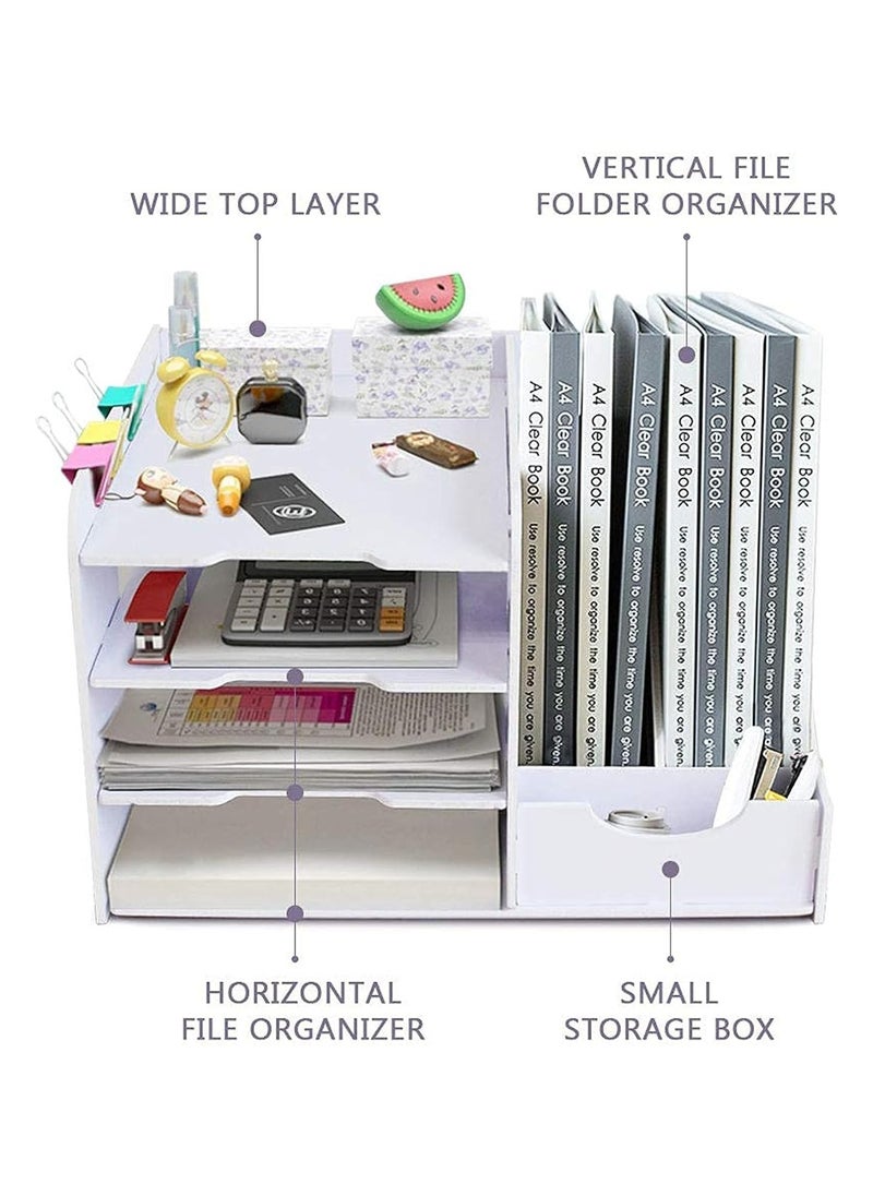 Rightsure - 7-Layer File Organizer Desktop Organizer for Desktop Supplies and Storage Rack, Wooden Plastic Desktop Organizer for Home Office, Multi-Function Desktop Organizer (4-Layer) - Image 1