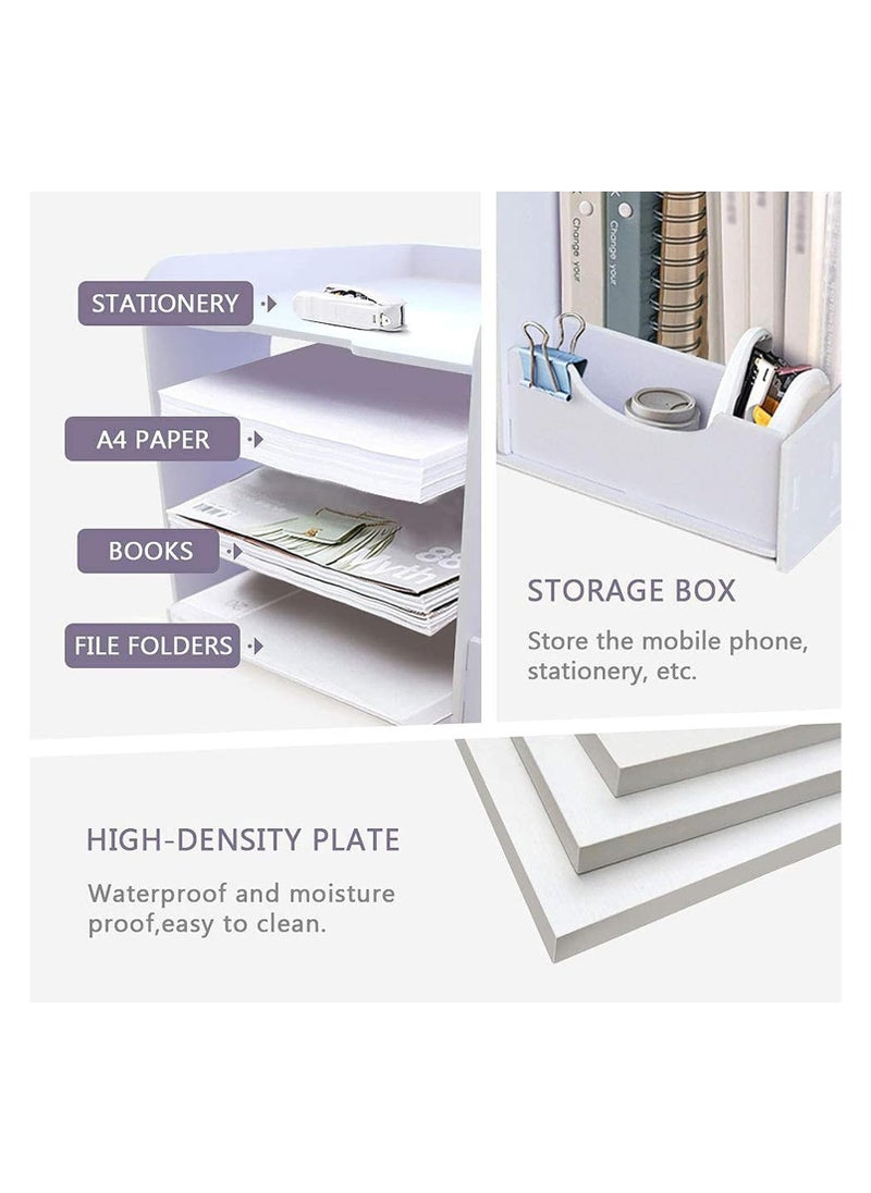 Rightsure - 7-Layer File Organizer Desktop Organizer for Desktop Supplies and Storage Rack, Wooden Plastic Desktop Organizer for Home Office, Multi-Function Desktop Organizer (4-Layer) - Image 1