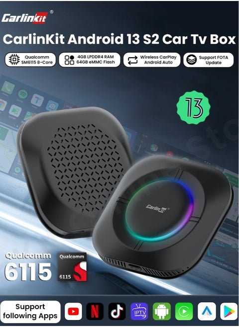 SM6115 CarPlay Ai Box 8 cores Android 13 TV Streaming Box for Car Wireless Carplay Android Auto Box 4G LTE WiFi 4GB+64GB