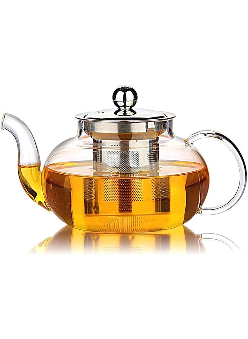 800ML Glass Teapot with Stainless Steel Infuser & Lid, Borosilicate Glass Tea Pot Stovetop Safe, Blooming & Loose Leaf Teapots, 27 Oz - Image 1