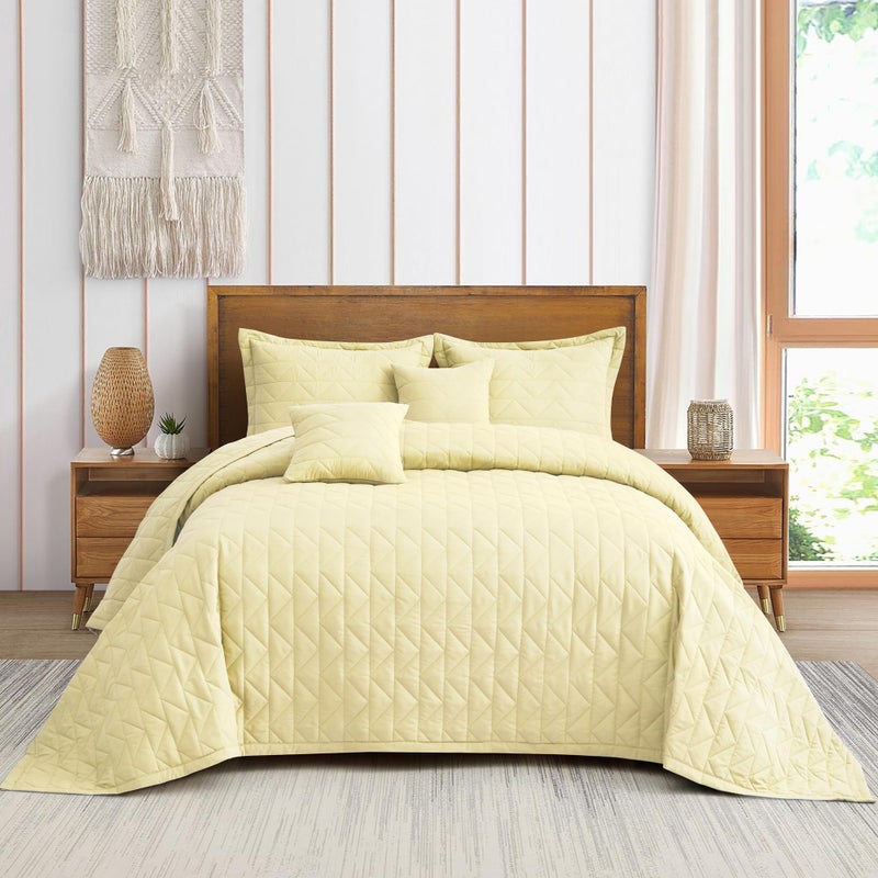 Blythease Oversized King Bedspread 128x120 Extra Wide, Modern & Contemporary Look, Lightweight Bedding Cover, Reversible, 5 Piece Set, Ivory Yellow - Image 1