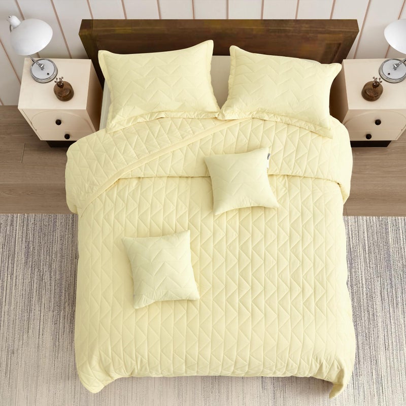 Blythease Oversized King Bedspread 128x120 Extra Wide, Modern & Contemporary Look, Lightweight Bedding Cover, Reversible, 5 Piece Set, Ivory Yellow - Image 3