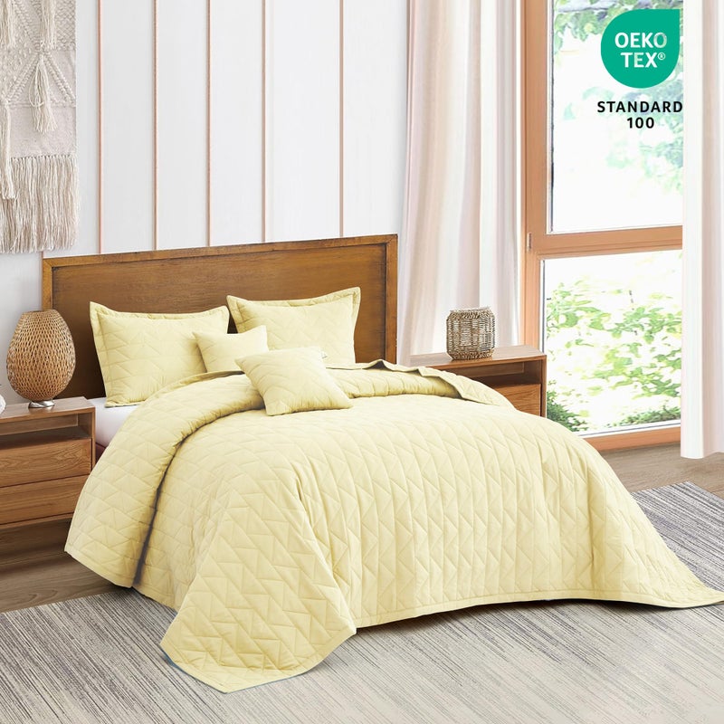 Blythease Oversized King Bedspread 128x120 Extra Wide, Modern & Contemporary Look, Lightweight Bedding Cover, Reversible, 5 Piece Set, Ivory Yellow - Image 2